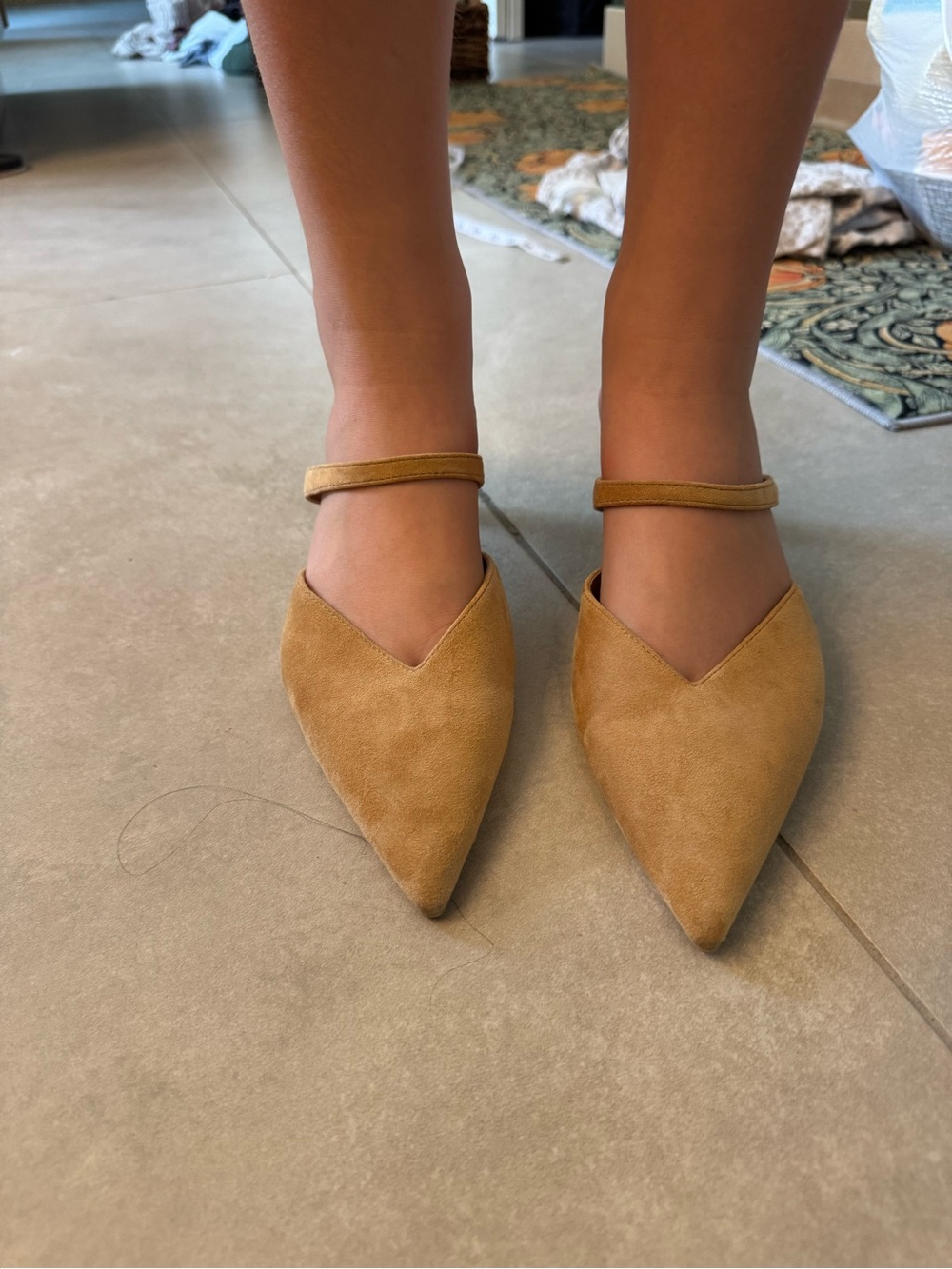 Dolce Vita Mustard-Tan Pointed-Toe Ankle-Strap Flats